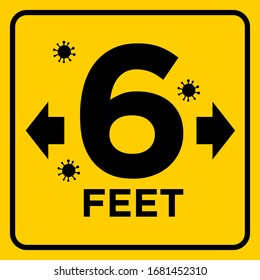 Large 6 Feet Warning Sign COVID 19 Social Distancing Sticker