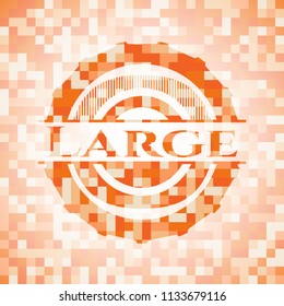 Large abstract emblem, orange mosaic background