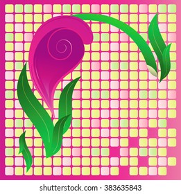 Large abstract flower against a mosaic.