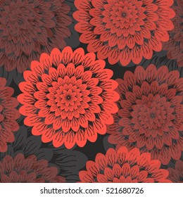 Large abstract flowers from hand-drawn petals on a dark background. Floral background for textile or book covers, manufacturing, wallpapers, print, gift wrap and scrapbooking.