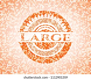 Large abstract orange mosaic emblem with background