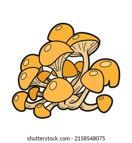 Large accumulation of poisonous toadstool mushrooms color variation for coloring page isolated on white background