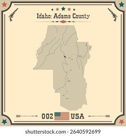 Large and accurate map of Adams County, Idaho, USA with vintage colors.