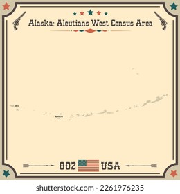 Mapa grande y preciso de la zona de Aleutians West Census Area, Alaska, EE.UU. con colores vintage.