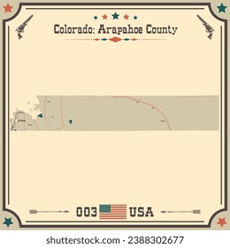 Large and accurate map of Arapahoe County, Colorado, USA with vintage colors.