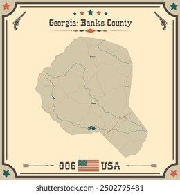 Mapa Grande y exacto del condado de Banks, Georgia, Estados Unidos con colores vintage.