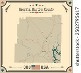 Large and accurate map of Bartow County, Georgia, USA with vintage colors.