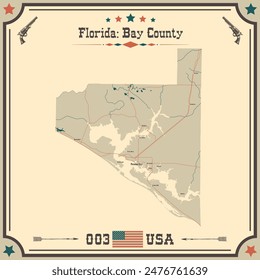 Große und genaue Karte von Bay County, Florida, USA mit Vintage-Farben.