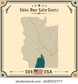 Large and accurate map of Bear Lake County, Idaho, USA with vintage colors.