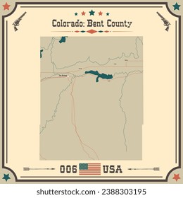 Große und genaue Karte von Bent County, Colorado, USA mit Vintage Farben.