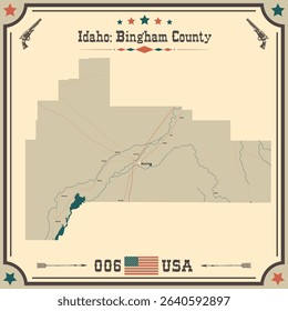 Large and accurate map of Bingham County, Idaho, USA with vintage colors.