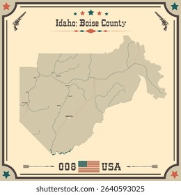 Large and accurate map of Boise County, Idaho, USA with vintage colors.
