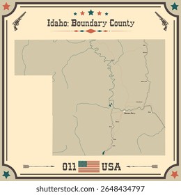 Mapa Grande y preciso de Boundary County, Idaho, Estados Unidos con colores vintage.