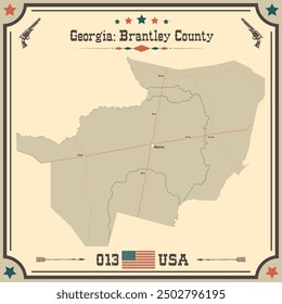 Large and accurate map of Brantley County, Georgia, USA with vintage colors.