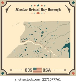 Large and accurate map of Bristol Bay Borough, Alaska, USA with vintage colors.