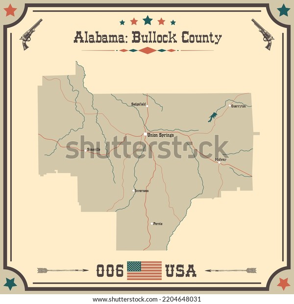 Large Accurate Map Bullock County Alabama Stock Vector Royalty Free 7794