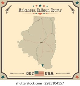 Große und genaue Karte von Calhoun County, Arkansas, USA mit Vintage-Farben.