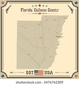 Large and accurate map of Calhoun County, Florida, USA with vintage colors.