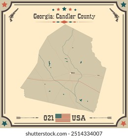 Mapa Grande y exacto del condado de Candler, Georgia, Estados Unidos con colores vintage.