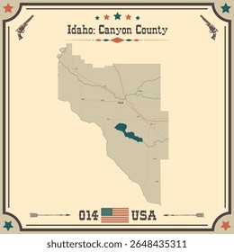 Mapa Grande y exacto de Canyon County, Idaho, Estados Unidos con colores vintage.