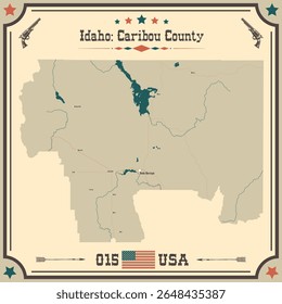 Large and accurate map of Caribou County, Idaho, USA with vintage colors.