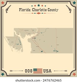 Large and accurate map of Charlotte County, Florida, USA with vintage colors.