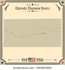 Large and accurate map of Cheyenne County, Colorado, USA with vintage colors.