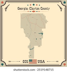 Large and accurate map of Clayton County, Georgia, USA with vintage colors.