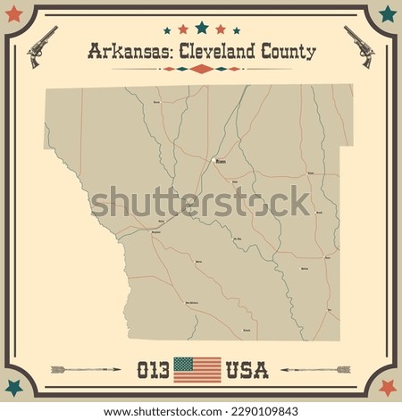 Large and accurate map of Cleveland County, Arkansas, USA with vintage colors.