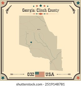 Grosse und genaue Karte von Clinch County, Georgia, USA mit vintage Farben.
