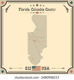 Large and accurate map of Columbia County, Florida, USA with vintage colors.