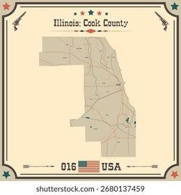 Large and accurate map of Cook County, Illinois, USA with vintage colors.