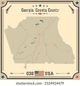 Large and accurate map of Coweta County, Georgia, USA with vintage colors.