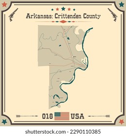 Large and accurate map of Crittenden County, Arkansas, USA with vintage colors.