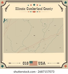 Mapa grande e preciso de Cumberland County, Illinois, Estados Unidos da América com cores vintage.