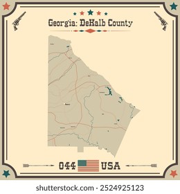 Grosse und genaue Karte von DeKalb County, Georgia, USA mit Vintage-Farben.