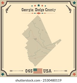Grosse und genaue Karte von Dodge County, Georgia, USA mit vintage Farben.