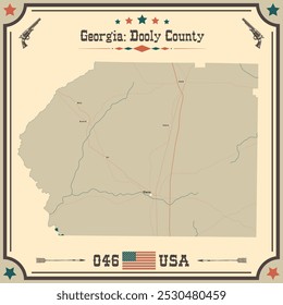 Large and accurate map of Dooly County, Georgia, USA with vintage colors.