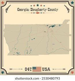 Large and accurate map of Dougherty County, Georgia, USA with vintage colors.