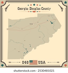 Large and accurate map of Douglas County, Georgia, USA with vintage colors.