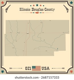 Grosse und genaue Karte von Douglas County, Illinois, USA mit alten Farben.