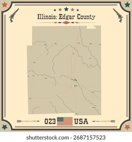 Large and accurate map of Edgar County, Illinois, USA with vintage colors.