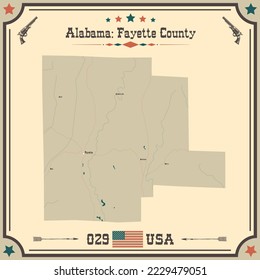 Große und genaue Karte von Fayette County, Alabama, USA mit Vintage Farben.