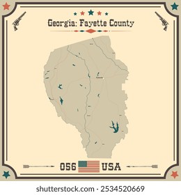Grosse und genaue Karte von Fayette County, Georgia, USA mit vintage Farben.