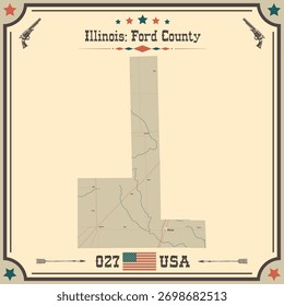 Large and accurate map of Ford County, Illinois, USA with vintage colors.