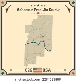 Large and accurate map of Franklin County, Arkansas, USA with vintage colors.