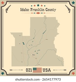 Mapa Grande y exacto del condado de Franklin, Idaho, Estados Unidos con colores vintage.