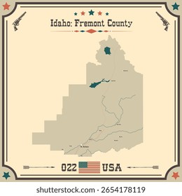 Large and accurate map of Fremont County, Idaho, USA with vintage colors.