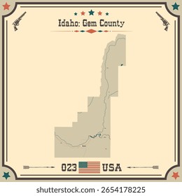 Large and accurate map of Gem County, Idaho, USA with vintage colors.