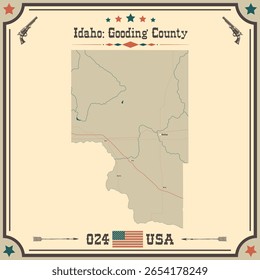Mapa Grande y exacto de Gooding County, Idaho, Estados Unidos con colores vintage.